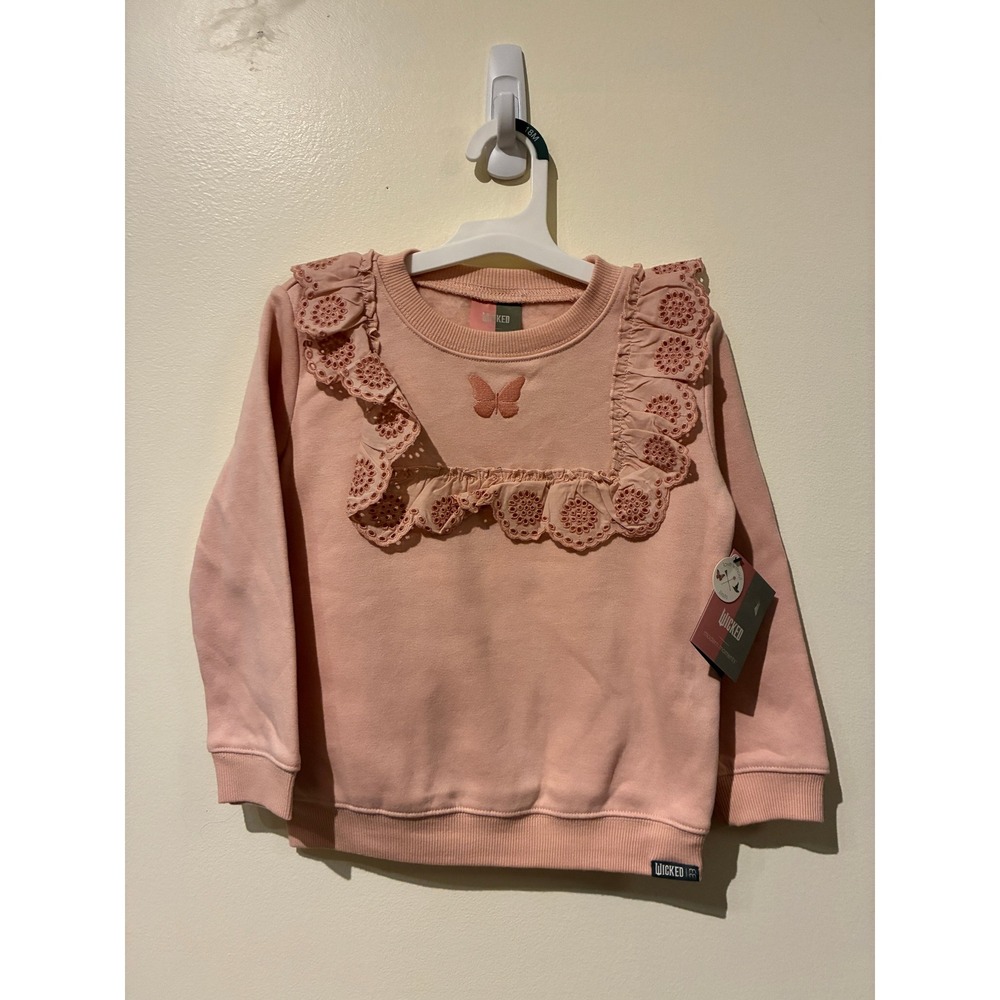 NWT Modern Moments x Wicked Glinda Pink Eyelet Ruffle Butterfly Sweatshirt 5T